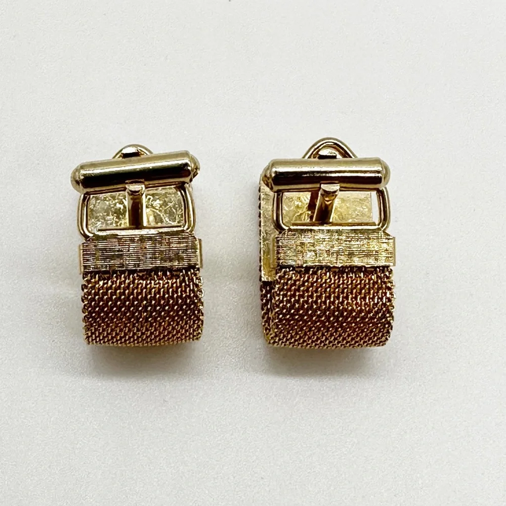 Vintage Swank Mesh & Brushed Gold Square Cufflinks
